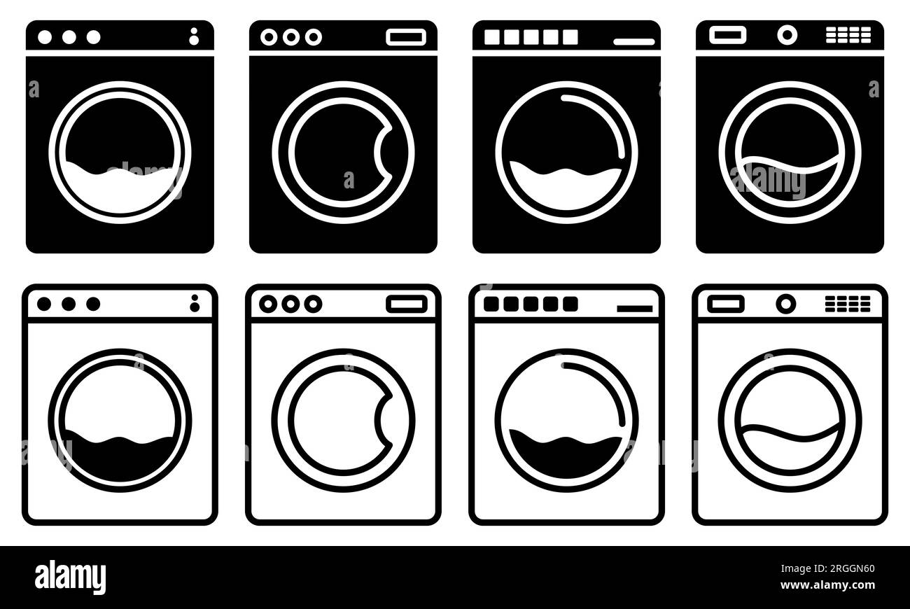 Big set of washing machine icons. Home appliances symbols. Vector illustration isolated on white background Stock Vector