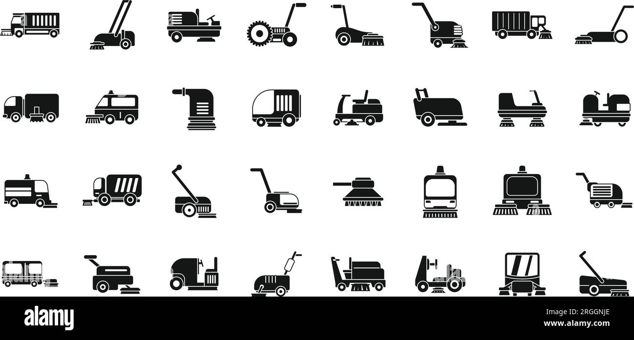Sweeper icons set simple vector. Machine truck. Clean refuse Stock ...