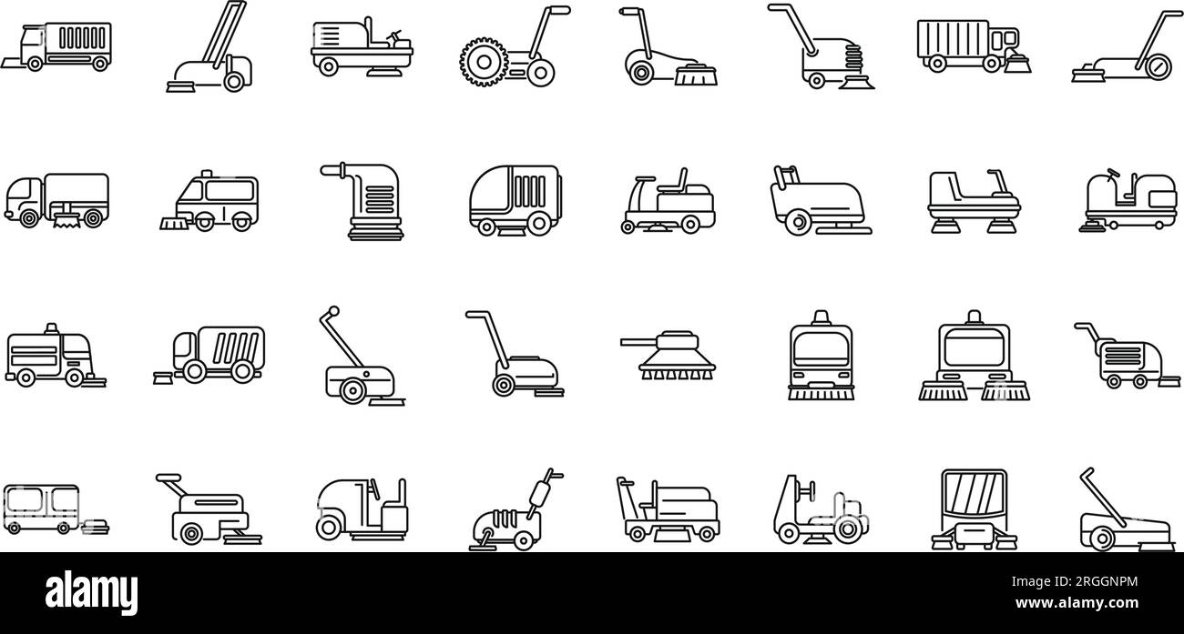 Sweeper icons set outline vector. Machine truck. Clean refuse Stock ...