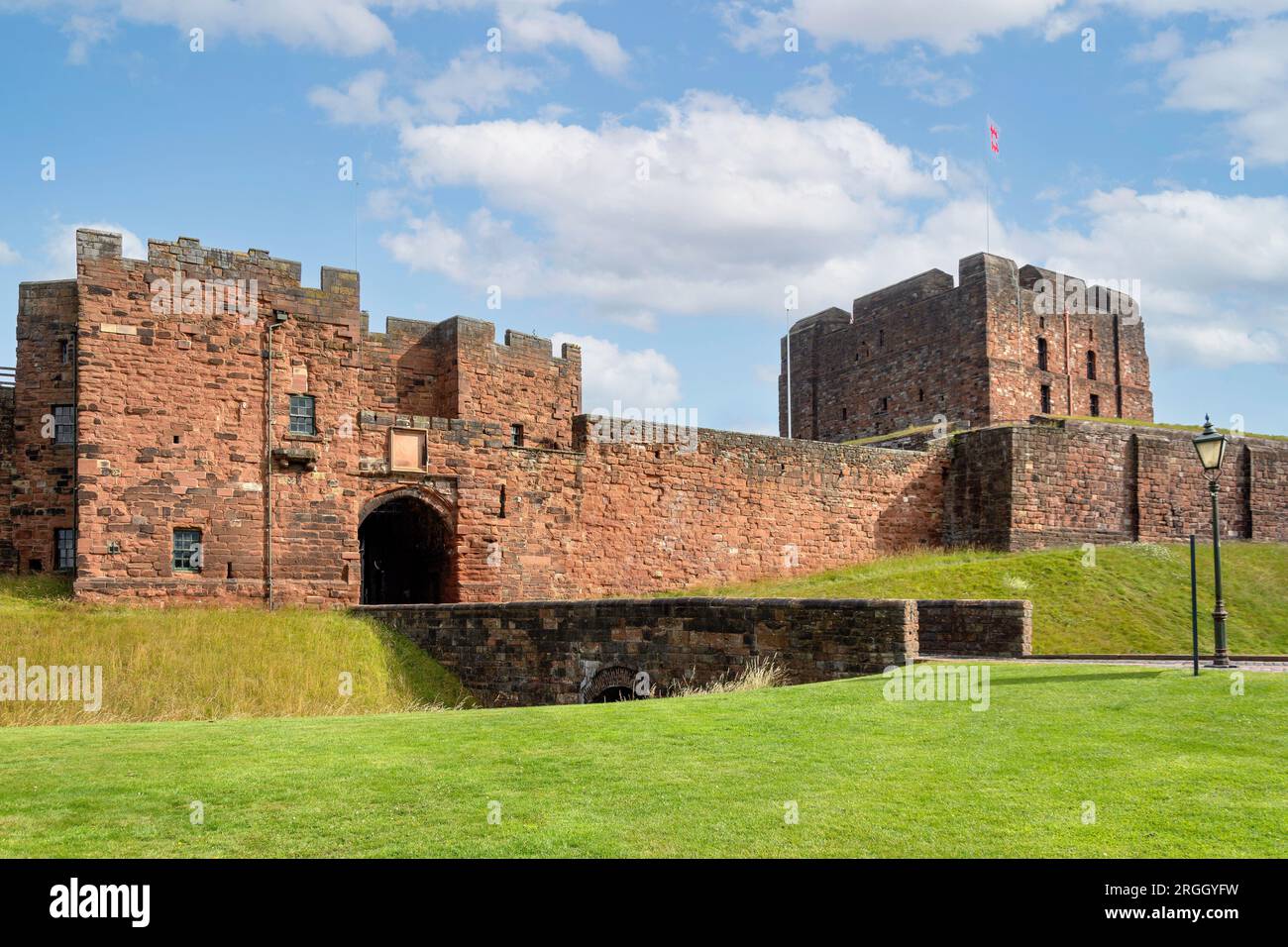 Tile Tower, entrance gate and walls of Carlisle Castle, Castle Street, Carlisle, City of Carlisle, Cumbria, England, United Kingdom Stock Photo