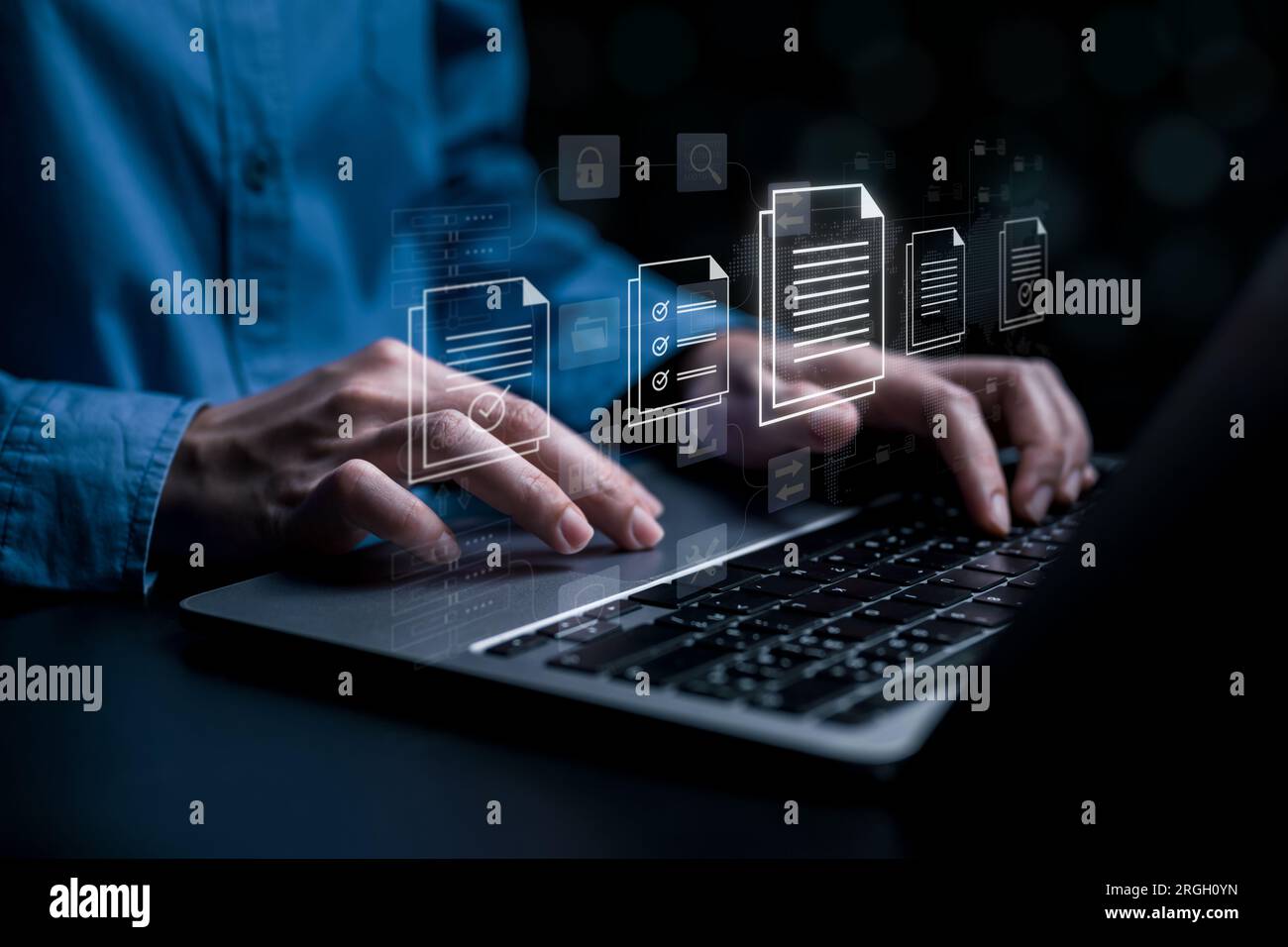 Business document paper icon, Document Management System, DMS. Stock Photo