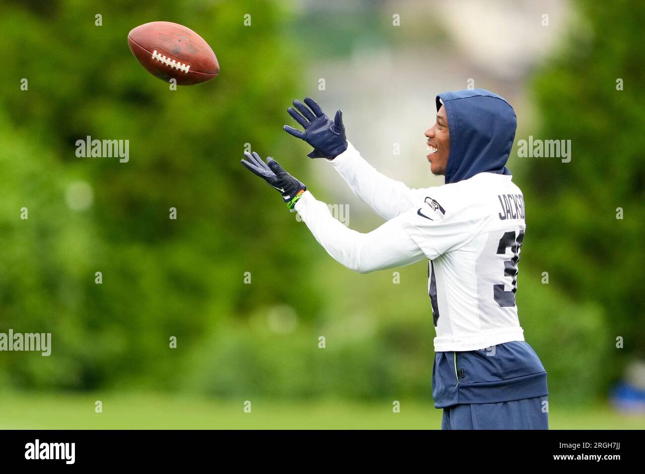 Seattle Seahawks cornerback Michael Jackson catches a football during the  NFL football team's training camp, Wednesday, Aug. 9, 2023, in Renton,  Wash. (AP Photo/Lindsey Wasson Stock Photo - Alamy