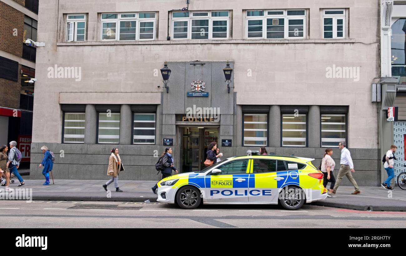 London Metropolitan police car parked on street outside Police Station England UK