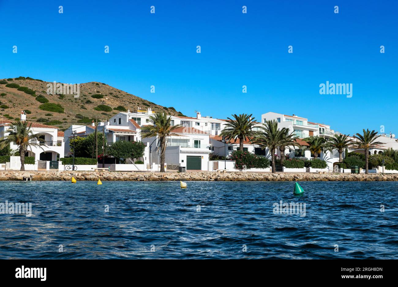 Waterfront houses, Fornells, Menorca, Balearic islands, Spain. Stock Photo