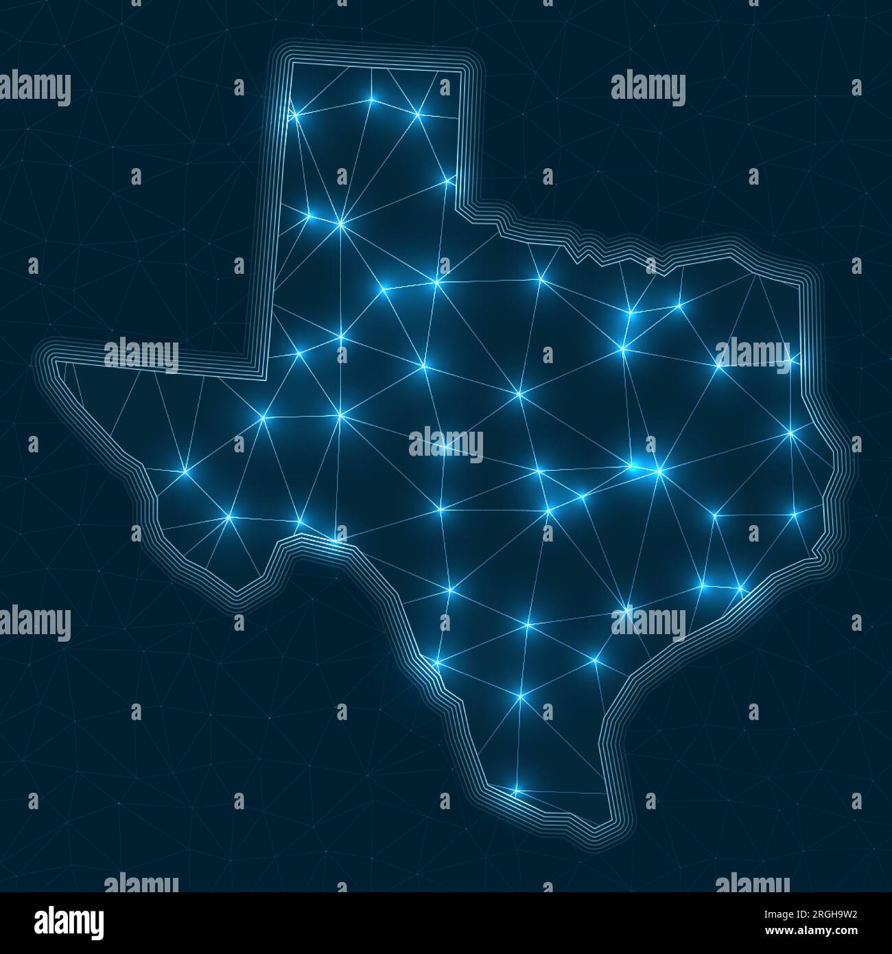 Texas network map. Abstract geometric map of the us state. Digital