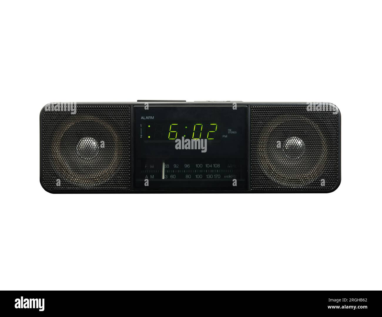 Old stereo clock radio isolated with cut out background. Stock Photo