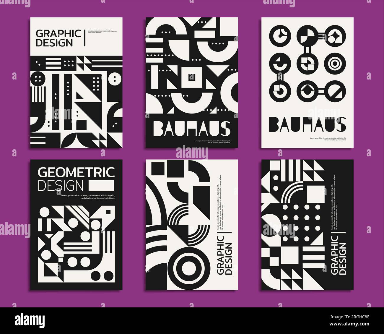 Monochrome abstract bauhaus posters, geometric pattern. Vector bold