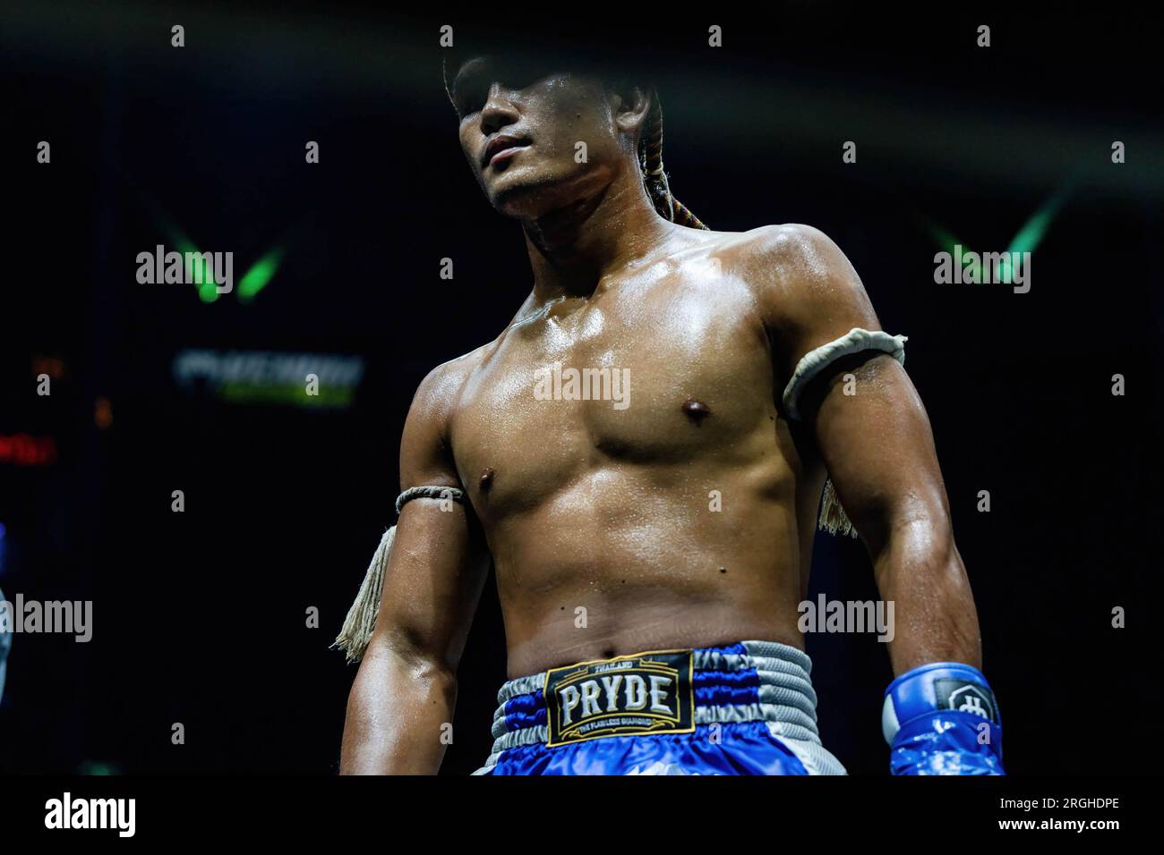 Bangkok, Thailand. 09th Aug, 2023. A Thai Muay Thai fighter