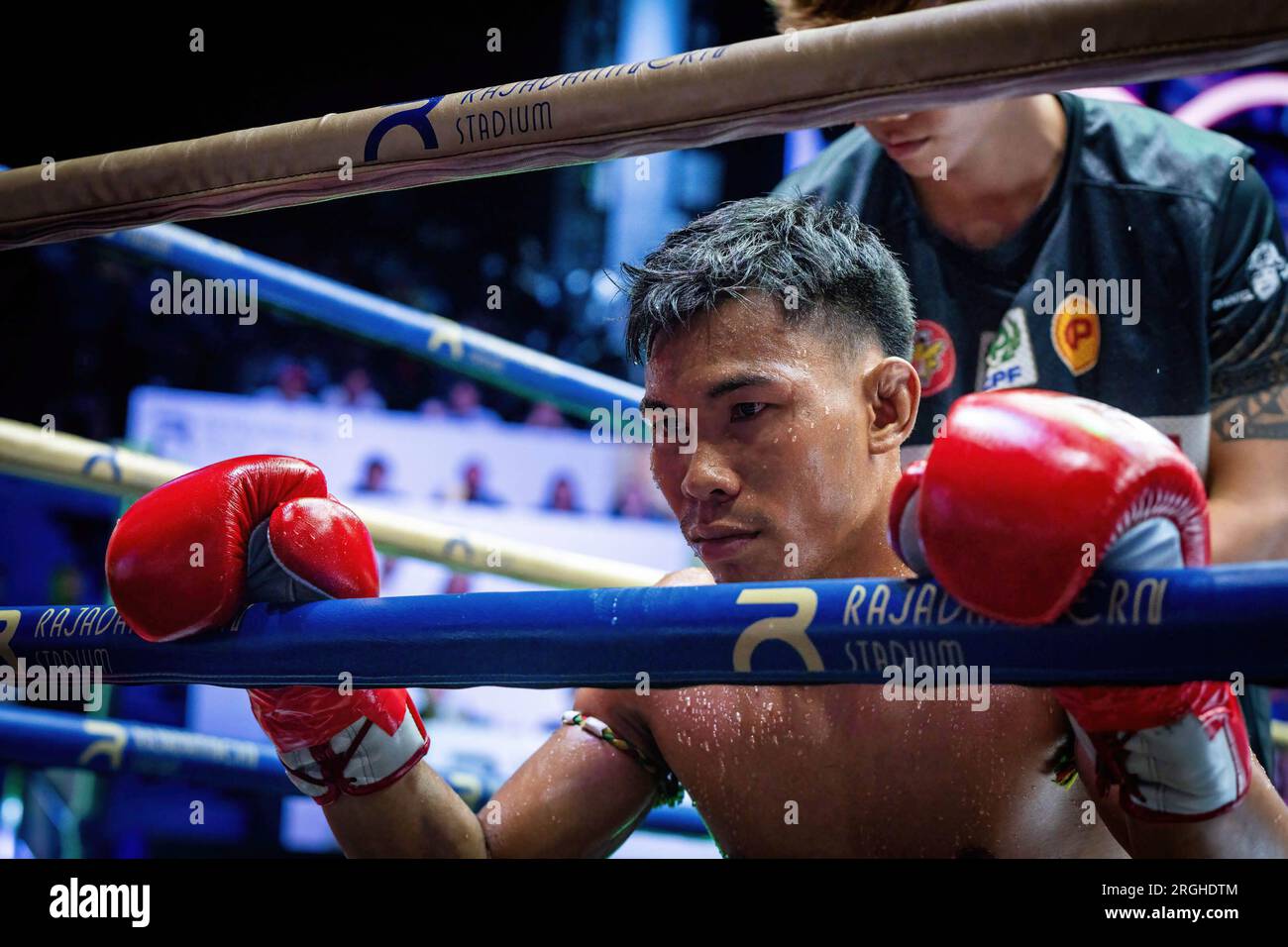 Bangkok, Thailand. 09th Aug, 2023. A Thai Muay Thai fighter