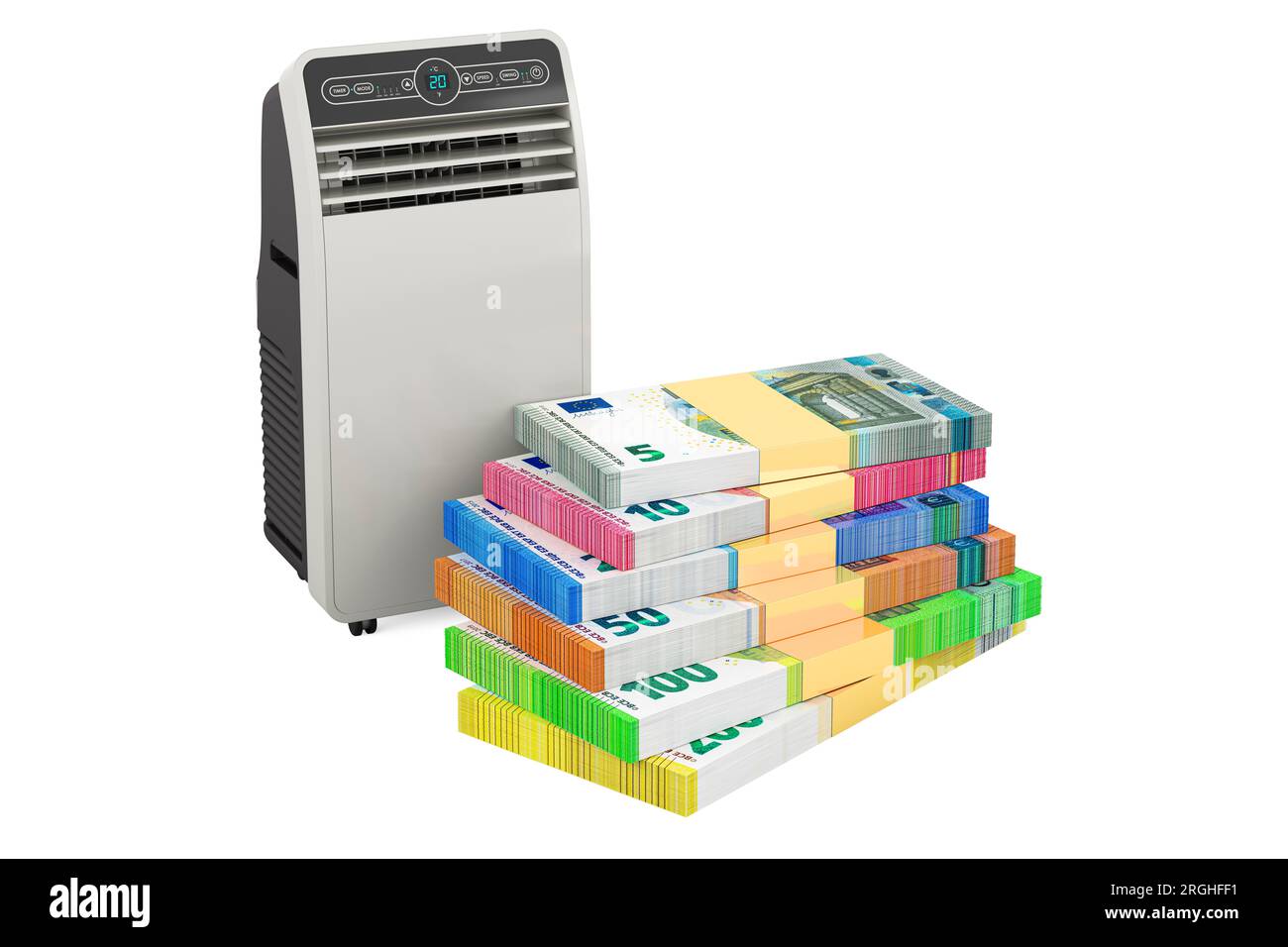 Portable air conditioner with euro packs. 3D rendering isolated on ...