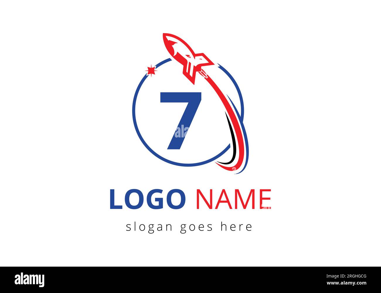 Initial 7 monogram letter alphabet with a Rocket logo design. Rocket icon. Font emblem. Modern vector logotype Template Stock Vector