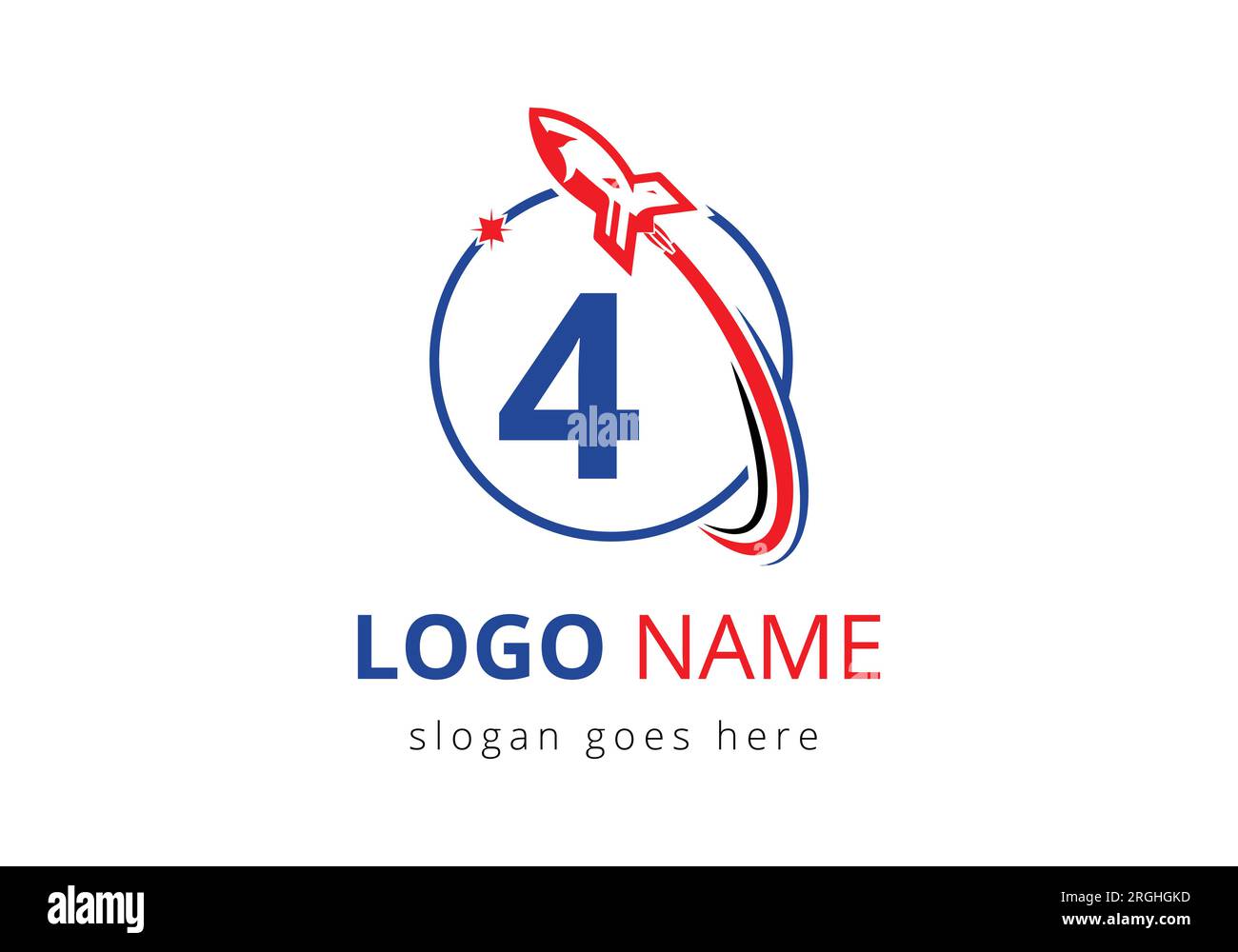 Initial 4 monogram letter alphabet with a Rocket logo design. Rocket icon. Font emblem. Modern vector logotype Template Stock Vector