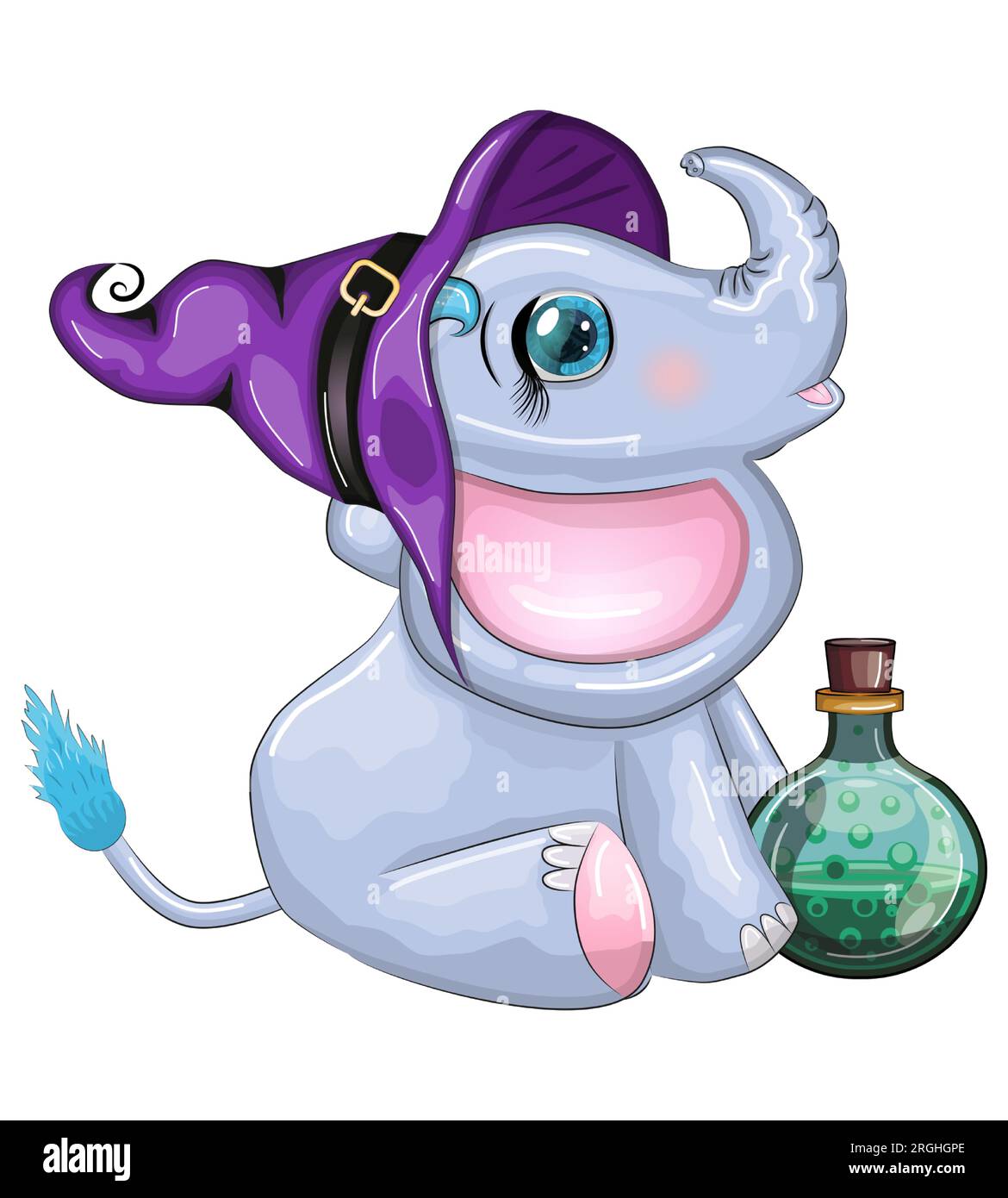 Cute cartoon elephant, childish character in wizard hat with pumpkin ...