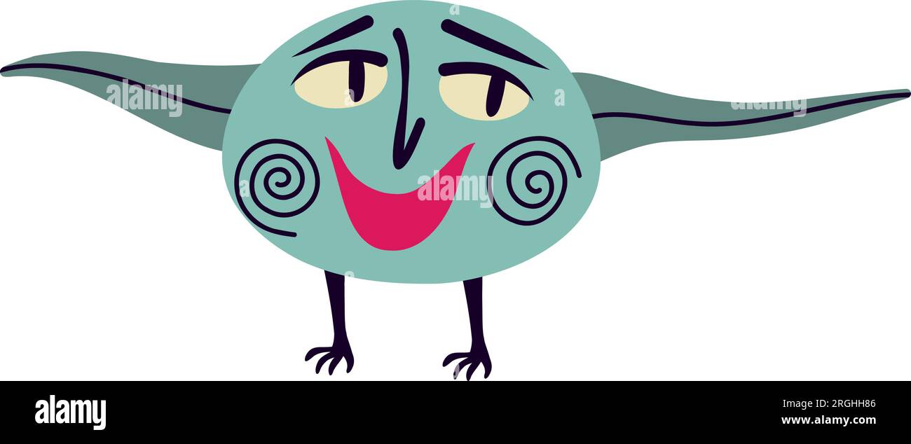Cute funny blue monster character with funny smile face.. Illustration in a modern childish hand-drawn style Stock Vector