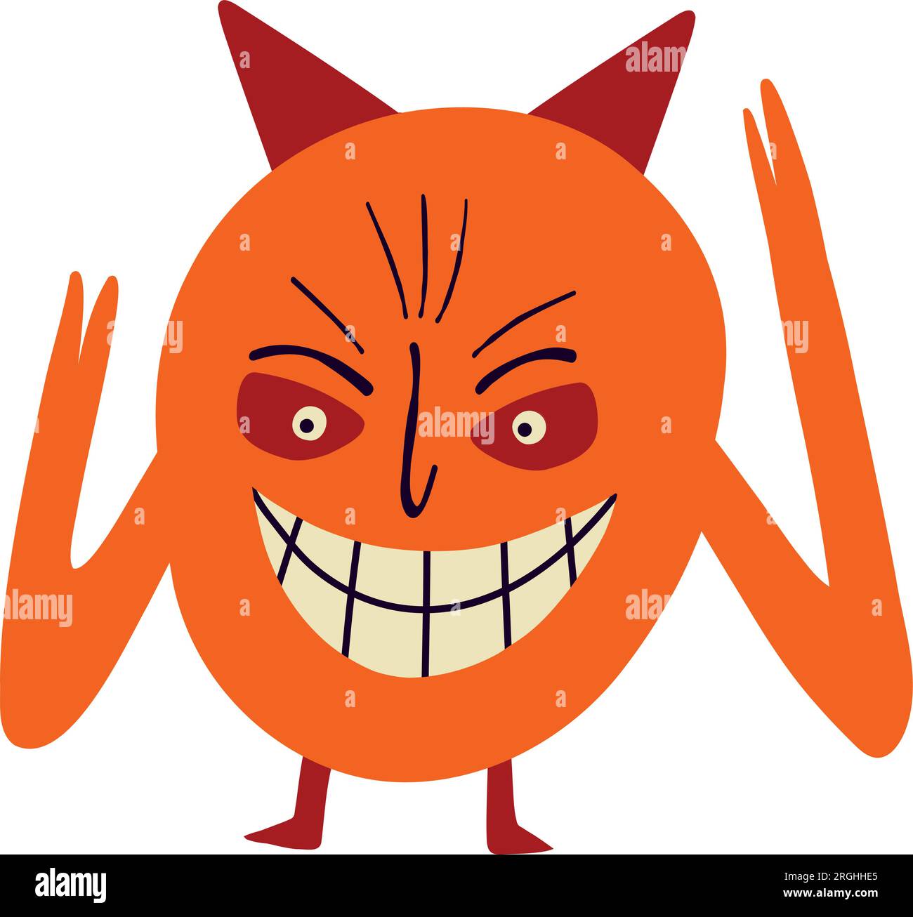 Evil angry orange monster character with funny smile face. Illustration in a modern childish hand-drawn style Stock Vector