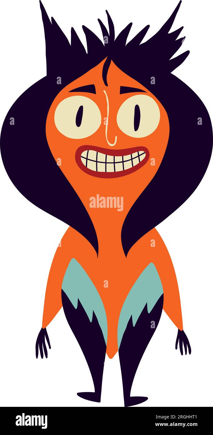 A scary scared orange monster character with a funny face. Stock Vector