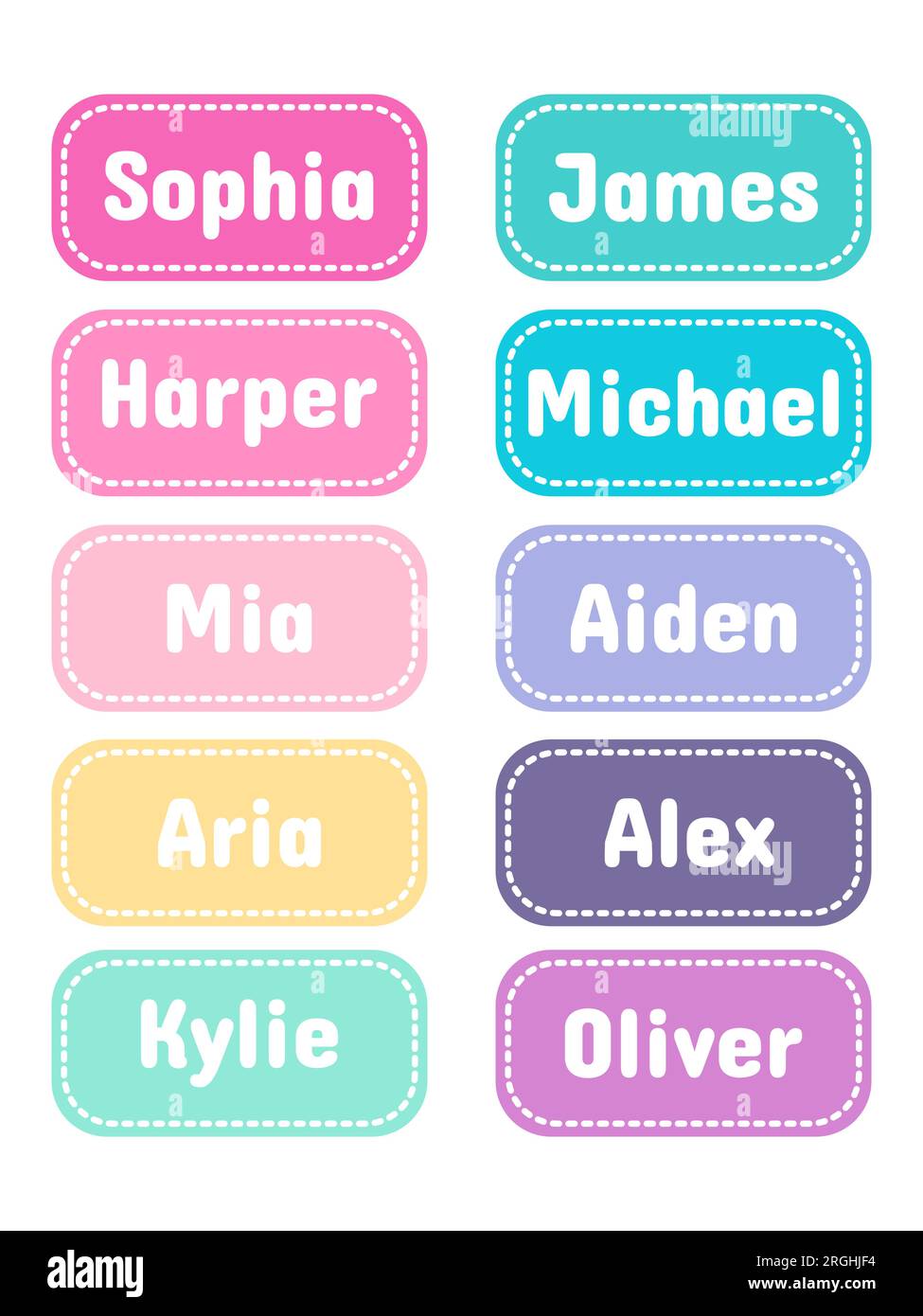 Set of stickers with names. Notepad stickers. Baby tags. Vector illustration Stock Vector