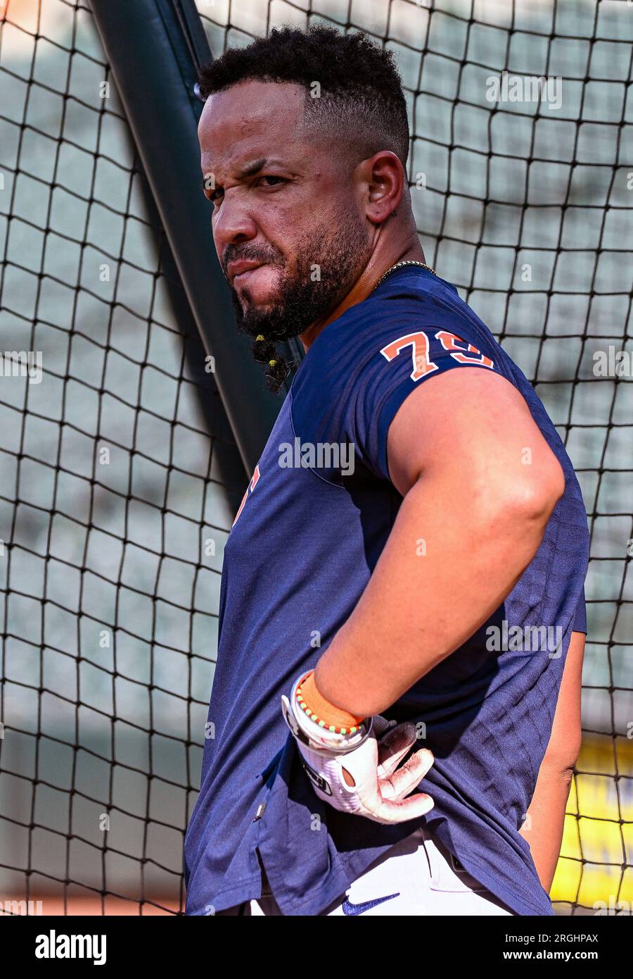Houston Astros' Jose Abreu pauses while taking batting practice during spring  training baseball practice Friday, Feb. 17, 2023, in West Palm Beach, Fla.  (AP Photo/Jeff Roberson Stock Photo - Alamy