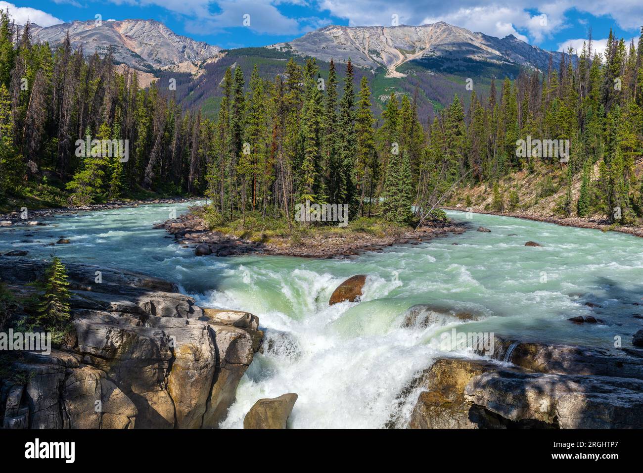 Athabasca River and Sunwapta Falls, Jasper national park, Alberta, Canada. Stock Photo