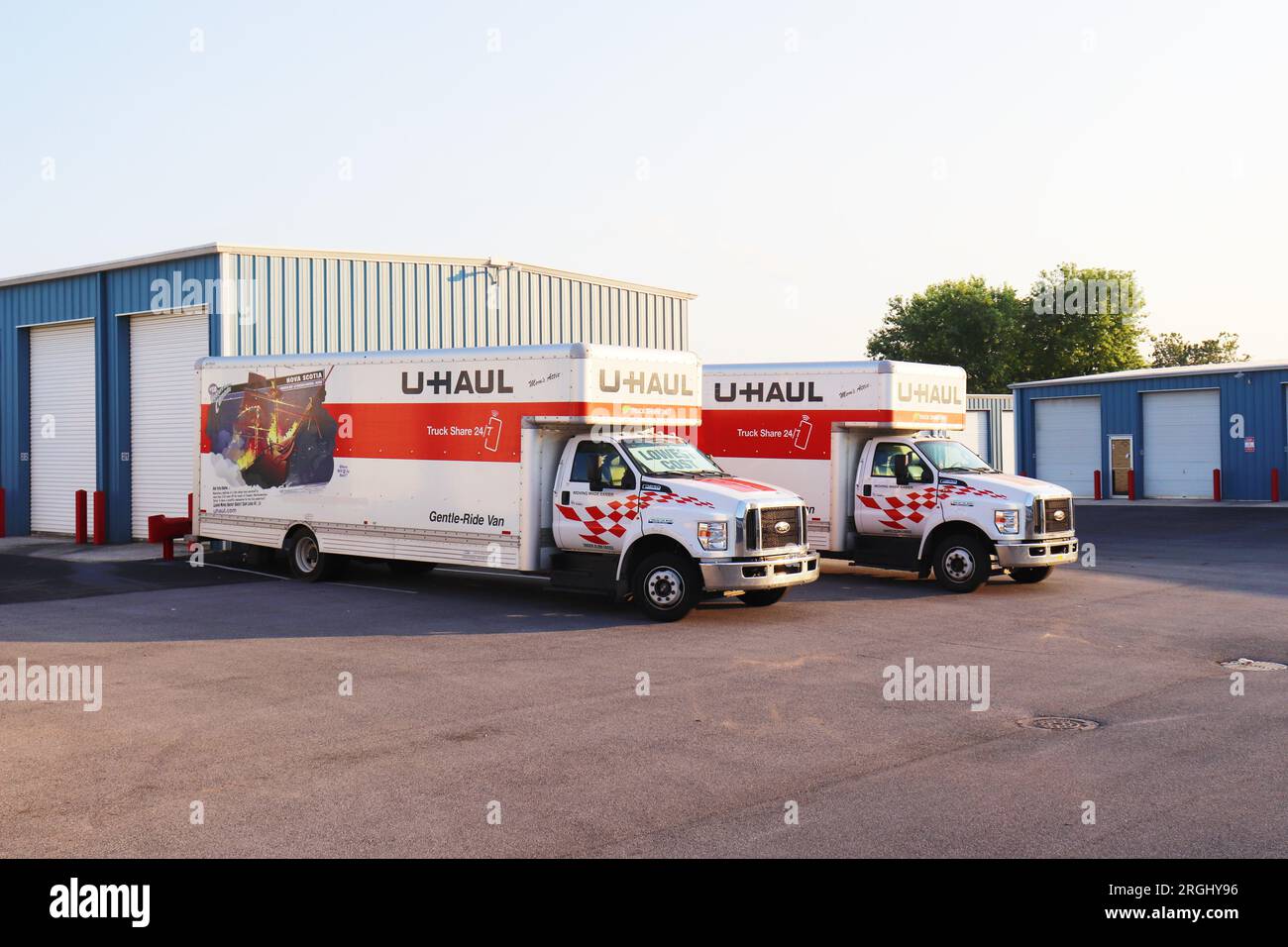 UHaul trucks in parking lot Stock Photo Alamy