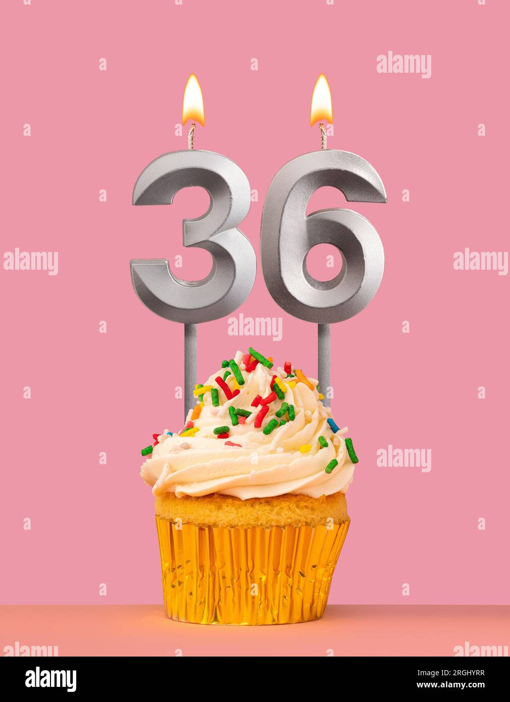 Number 36 candle with cupcake - Birthday card Stock Photo