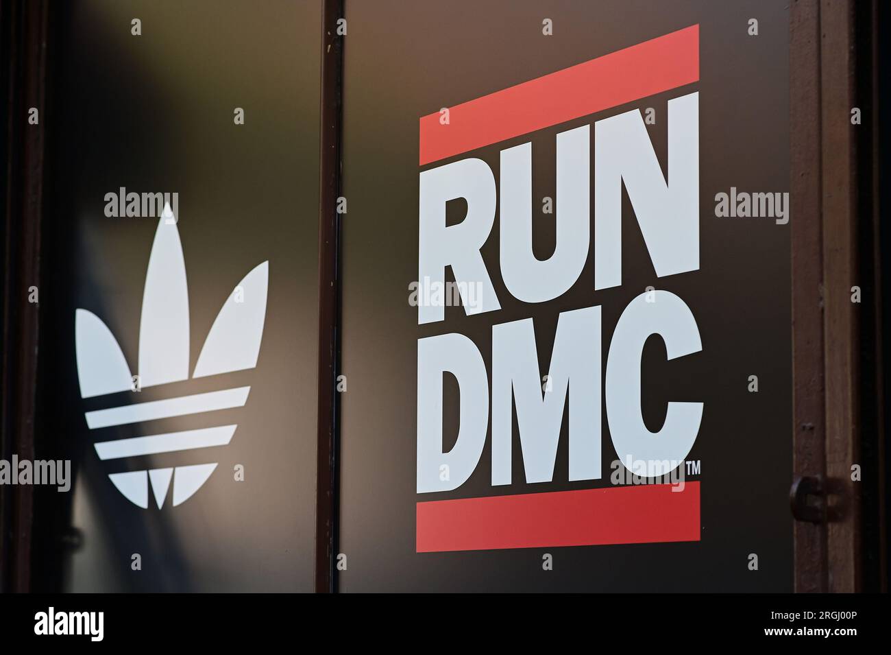 New York, USA. 09th Aug, 2023. View of the RUN DMC pop-up and art  installation experience in partnership with Adidas to celebrate the Hip Hop  icons 40th Anniversary, New York, NY, August
