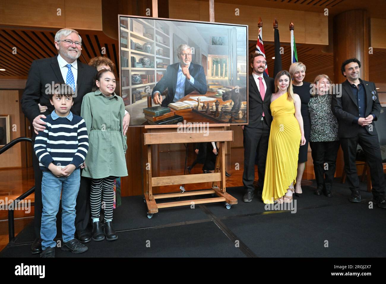 Canberra, Australia. 10th Aug, 2023. Former Australian Prime Minister Kevin Rudd, wife Therese Rein and family during the unveiling of his official portrait at Parliament House in Canberra, Thursday, August 10, 2023. (AAP Image/Mick Tsikas) NO ARCHIVING Credit: Australian Associated Press/Alamy Live News Stock Photo