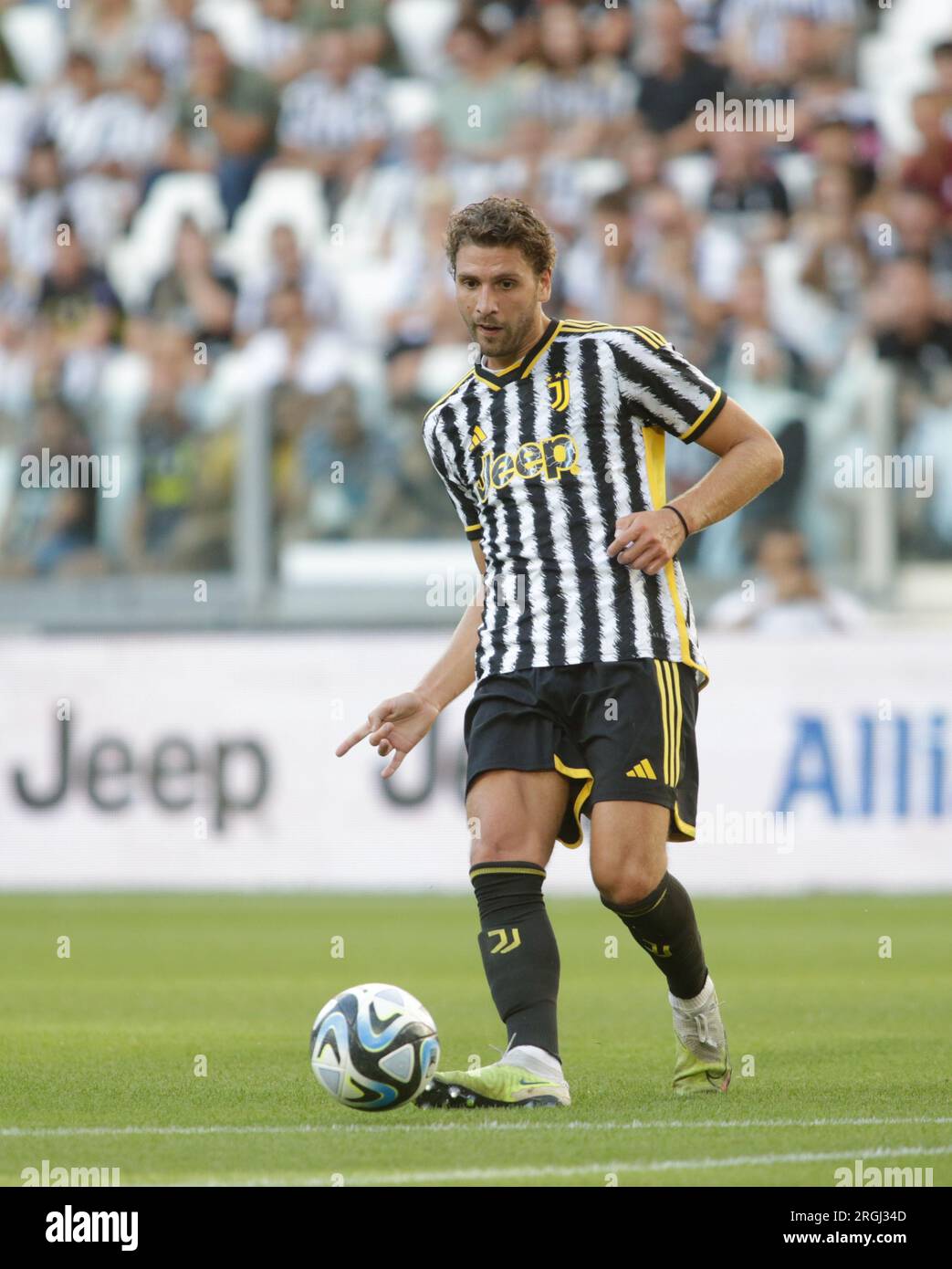 Turin, Italy. 09th Aug, 2023. Manuel Locatelli of Juventus during the  pre-season test match between Juventus Fc and Juventus NextGen U23 on 09  August 2023 at Juventus Stadium, Turin, taly. Photo Nderim