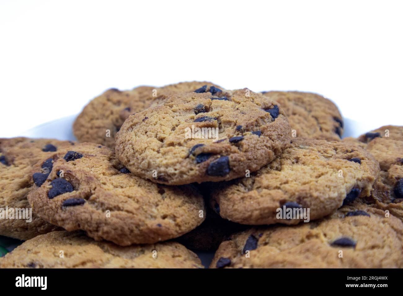 close-up chocolate chip cookies Stock Photo