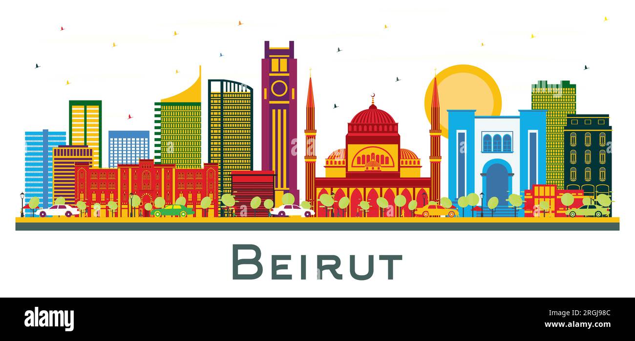 Beirut Lebanon city Skyline with Color Buildings isolated on white