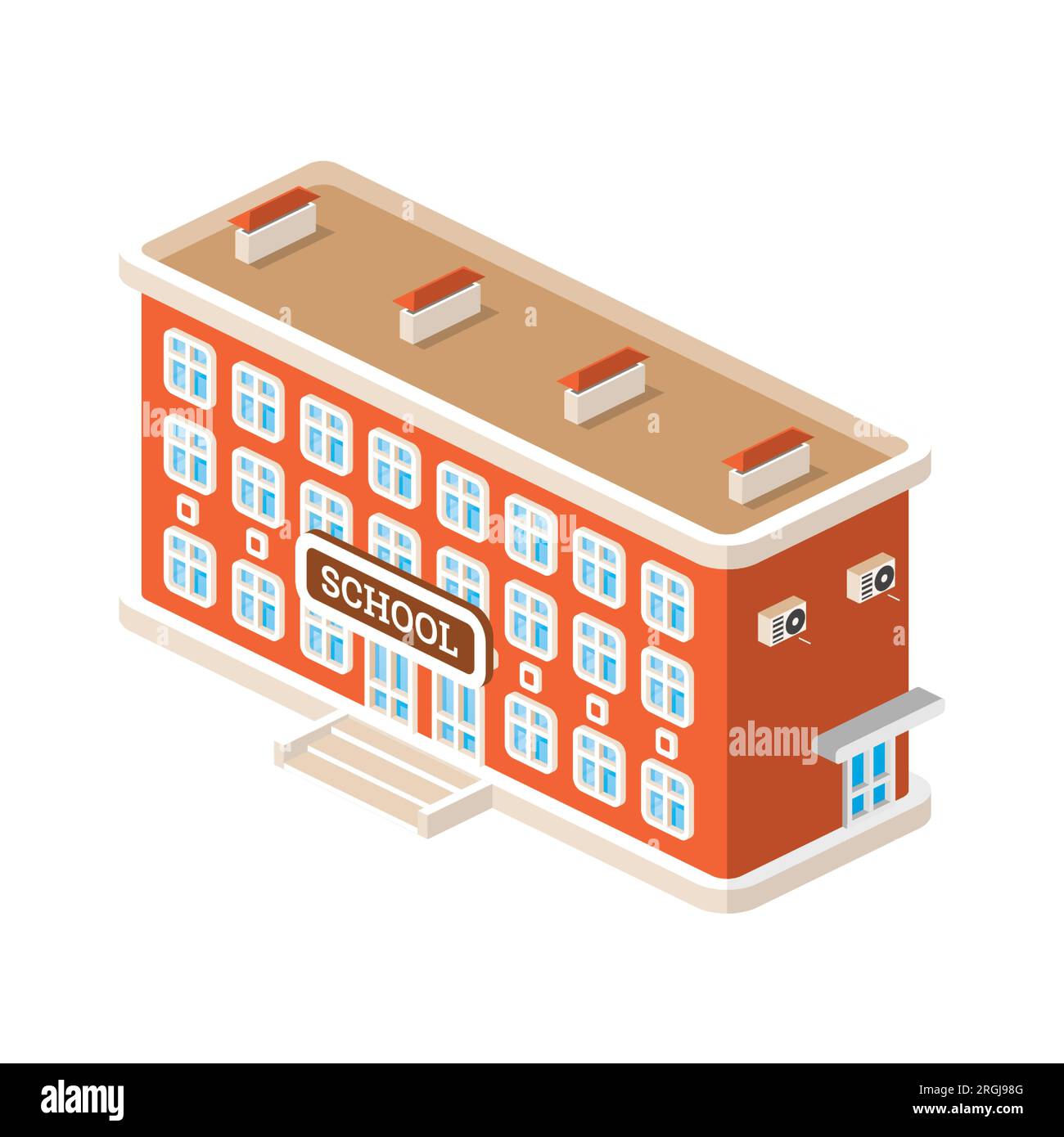Isometric school building isolated on white background. Vector illustration. Stock Vector