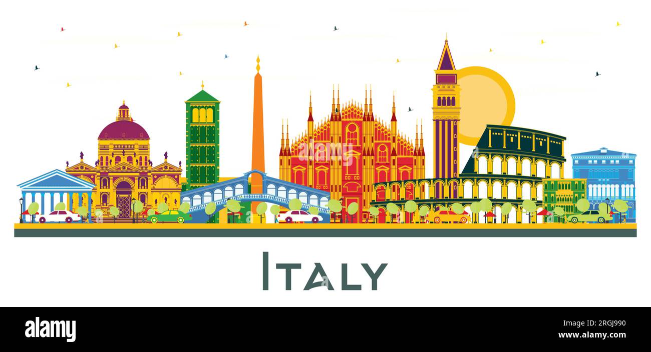 Italy City Skyline with Color Landmarks isolated on white background. Vector Illustration. Business Travel and Tourism Concept. Stock Vector