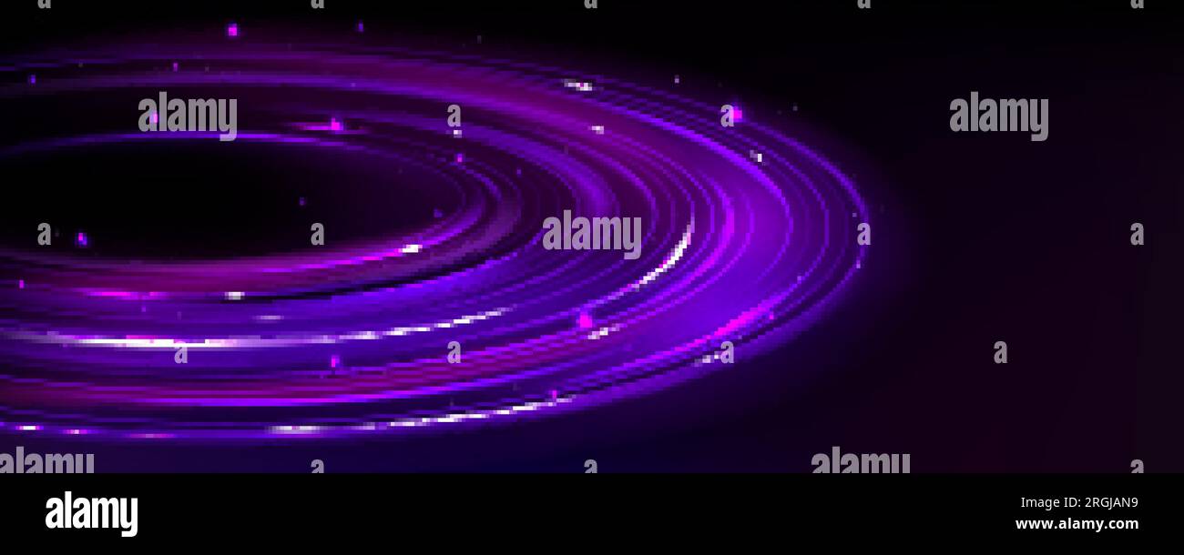 Purple planet ring with neon light digital technology background. Space ...