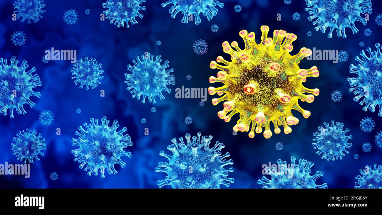 New Covid and Evolution Of-Covid-19 or Sars-CoV-2 as a mutating coronavirus virus creating viral disease variants with mutated genetic cells as a new Stock Photo