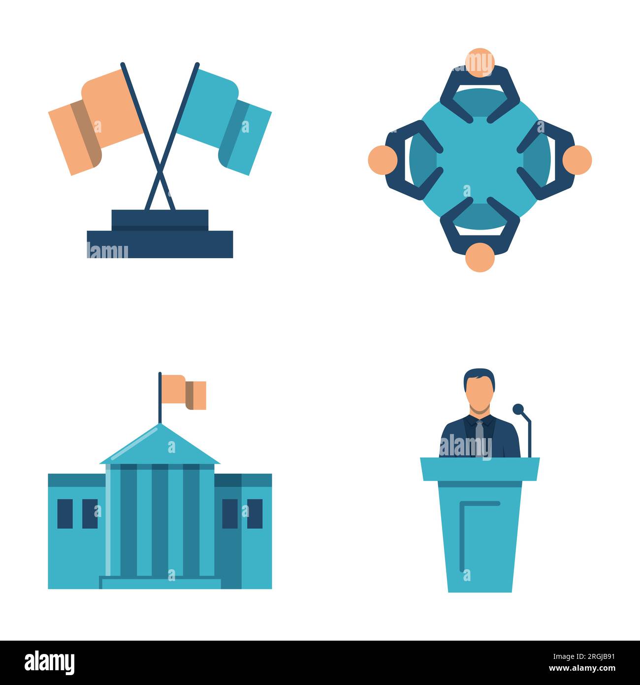 International conference icon set in flat style. Business meeting 