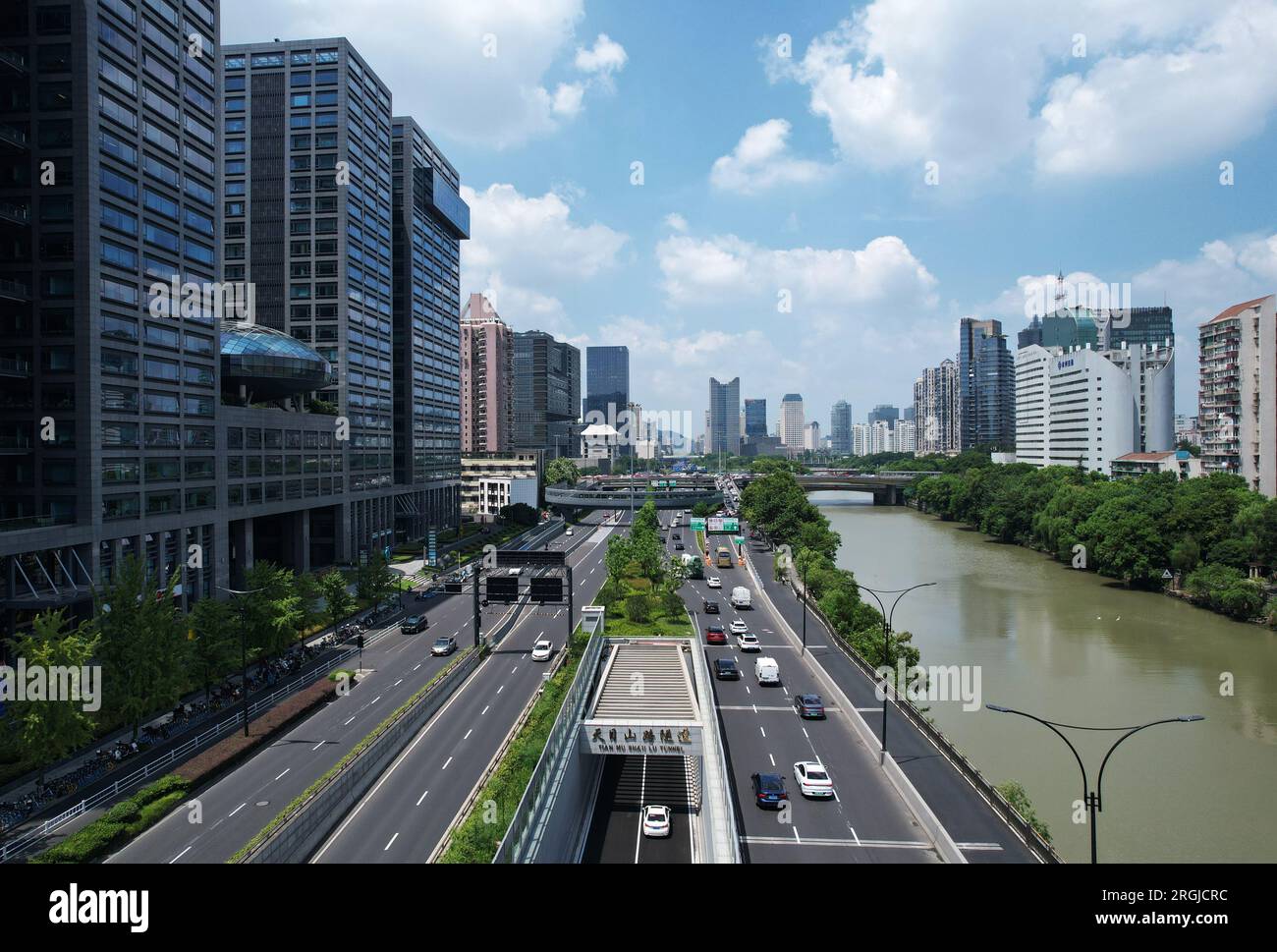 HANGZHOU, CHINA AUGUST 10, 2023 Aerial view shows vehicles passing