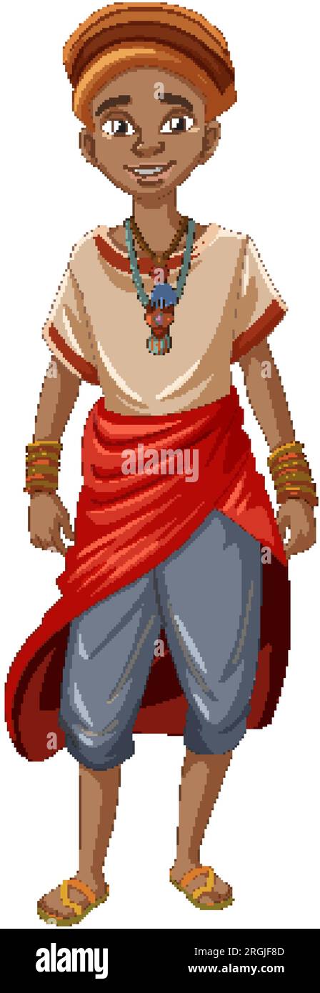 A cartoon illustration of a woman wearing traditional African clothing ...