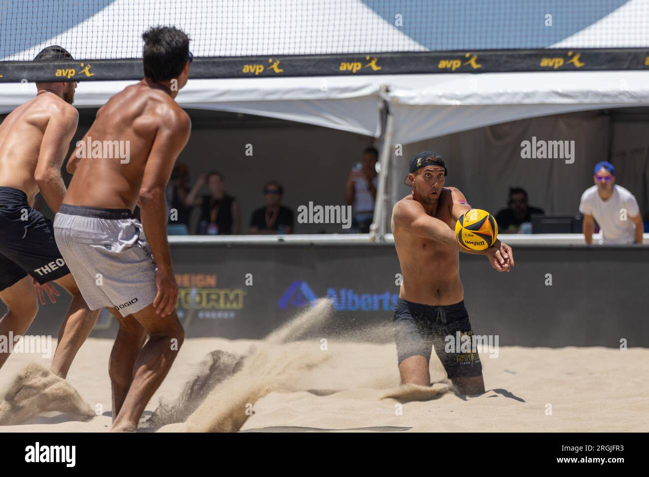 Trevor Crabb passes the ball during the AVP Hermosa Beach Open on 9