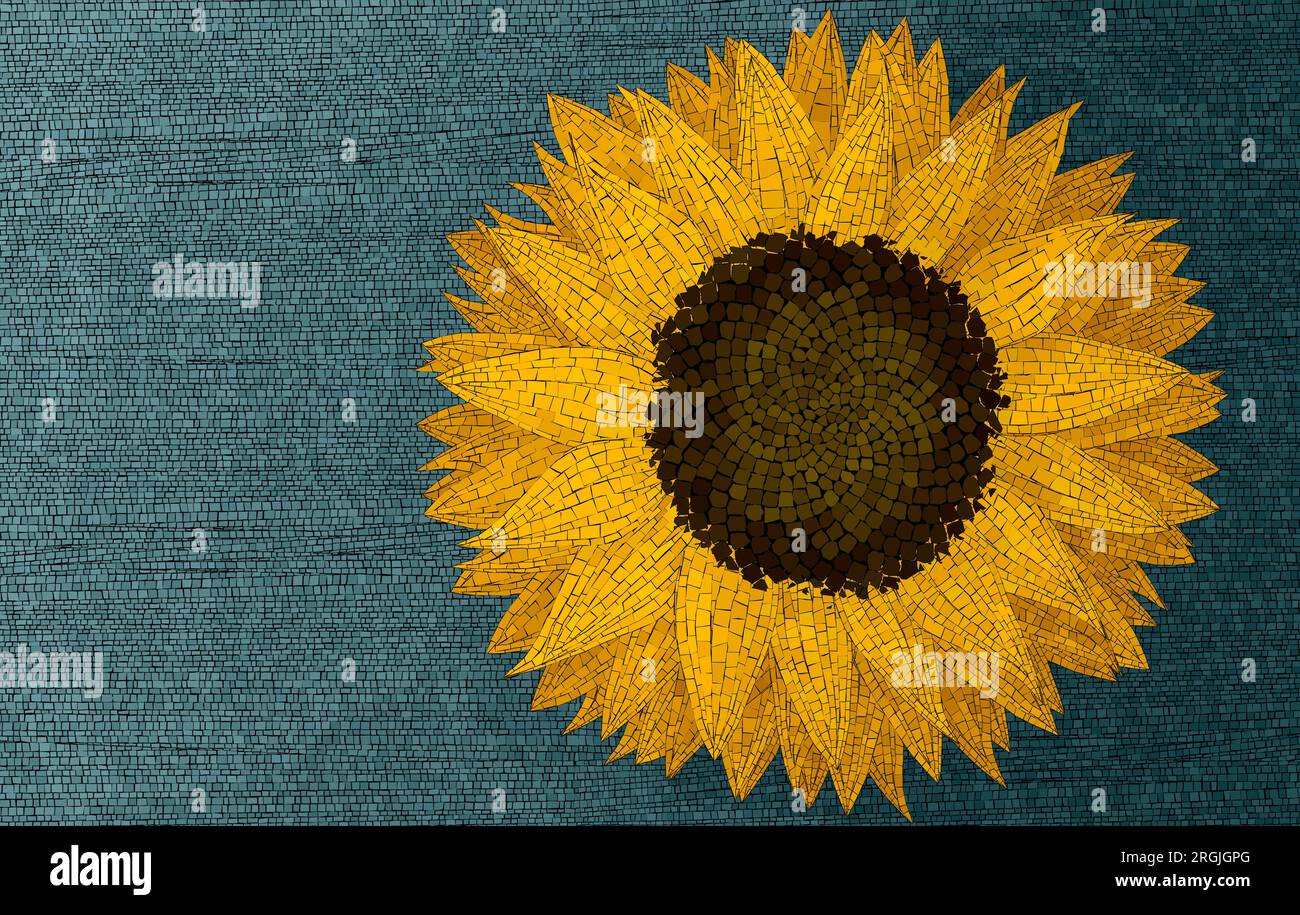 Sunflower, graphic arts mosaic pattern, copy space vector card Stock Vector