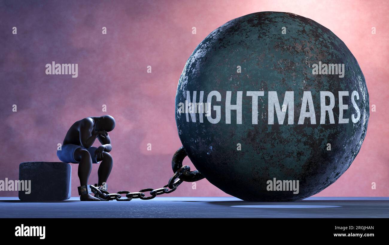 Nightmares a metaphor showing human struggle with Nightmares. Resigned and exhausted person