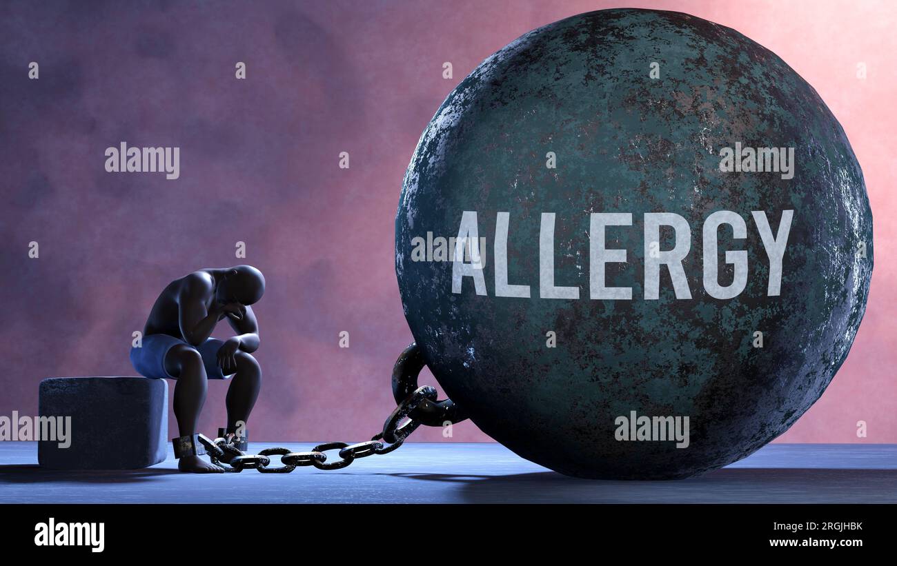 Allergy a metaphor showing human struggle with Allergy. Resigned and