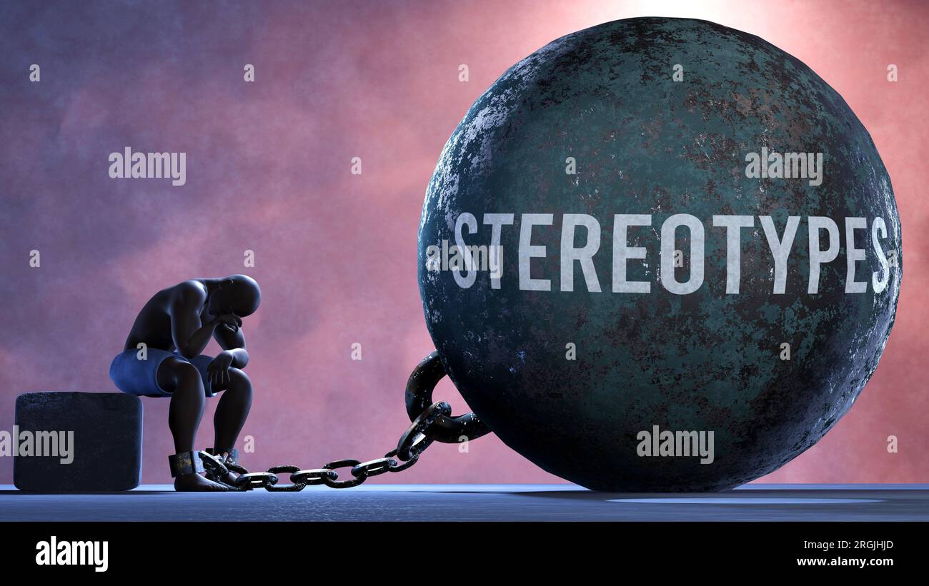 Stereotypes a metaphor showing human struggle with Stereotypes. Resigned and exhausted person