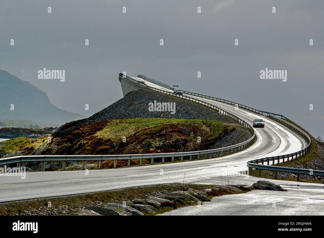 The Atlantic Road is a section of National Road 64 located in the northern part of the coastal area of Hustadvika, Norway. Stock Photo