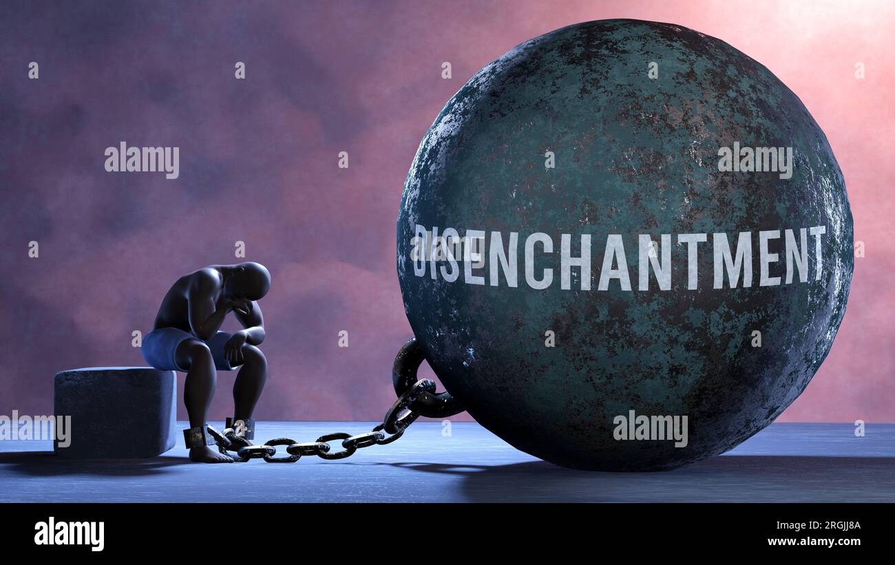 Disenchantment a metaphor showing human struggle with Disenchantment. Resigned and exhausted