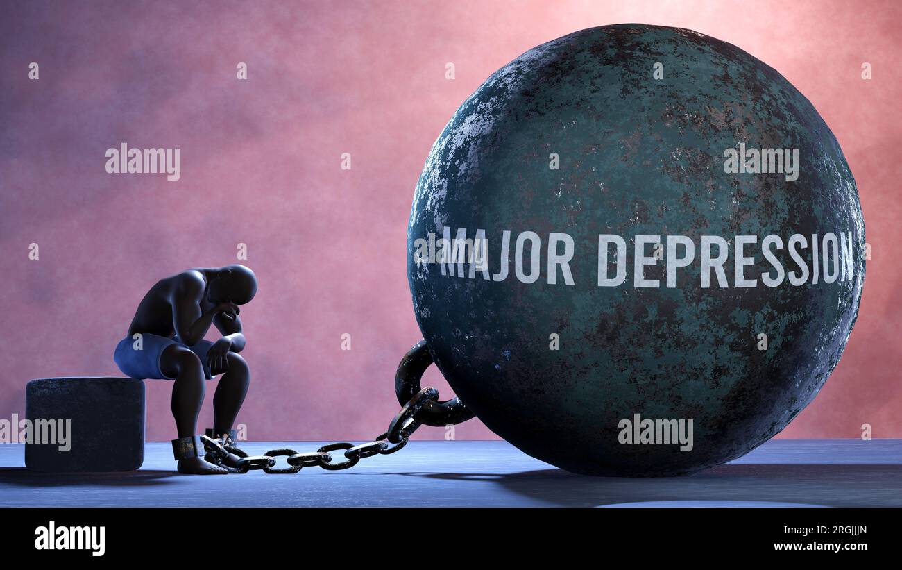 Major depression a metaphor showing human struggle with Major depression. Resigned and