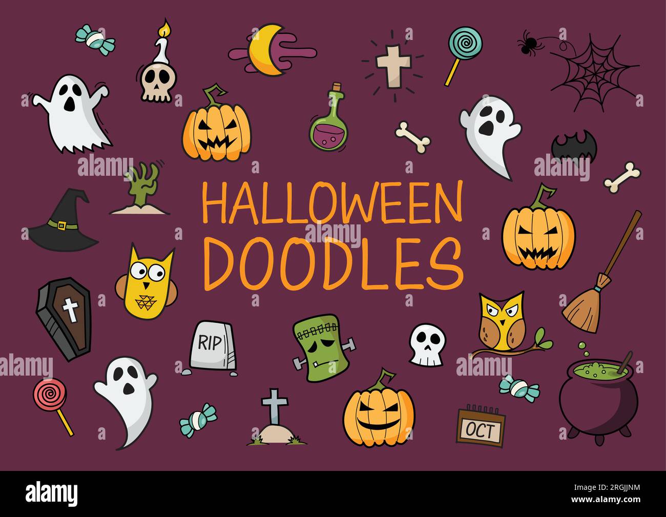 Halloween doodles hand drawn color elements. Vector illustration Stock Vector Image & Art - Alamy