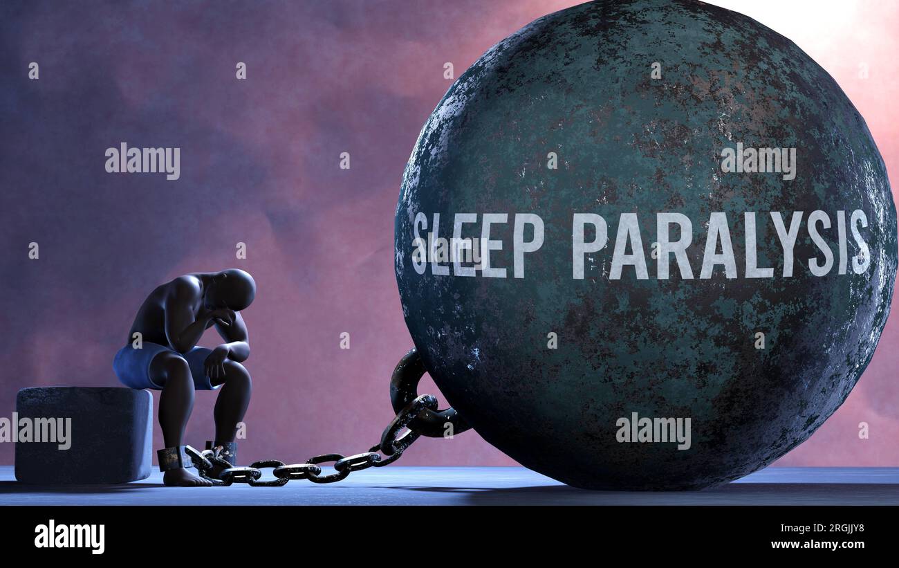 Sleep paralysis - a metaphor showing human struggle with Sleep paralysis.  Resigned and exhausted person chained to Sleep paralysis. Drained and  depres Stock Photo - Alamy