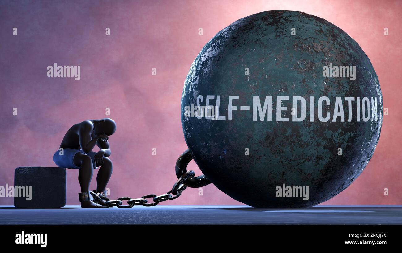 Self medication a metaphor showing human struggle with Self medication. Resigned and exhausted
