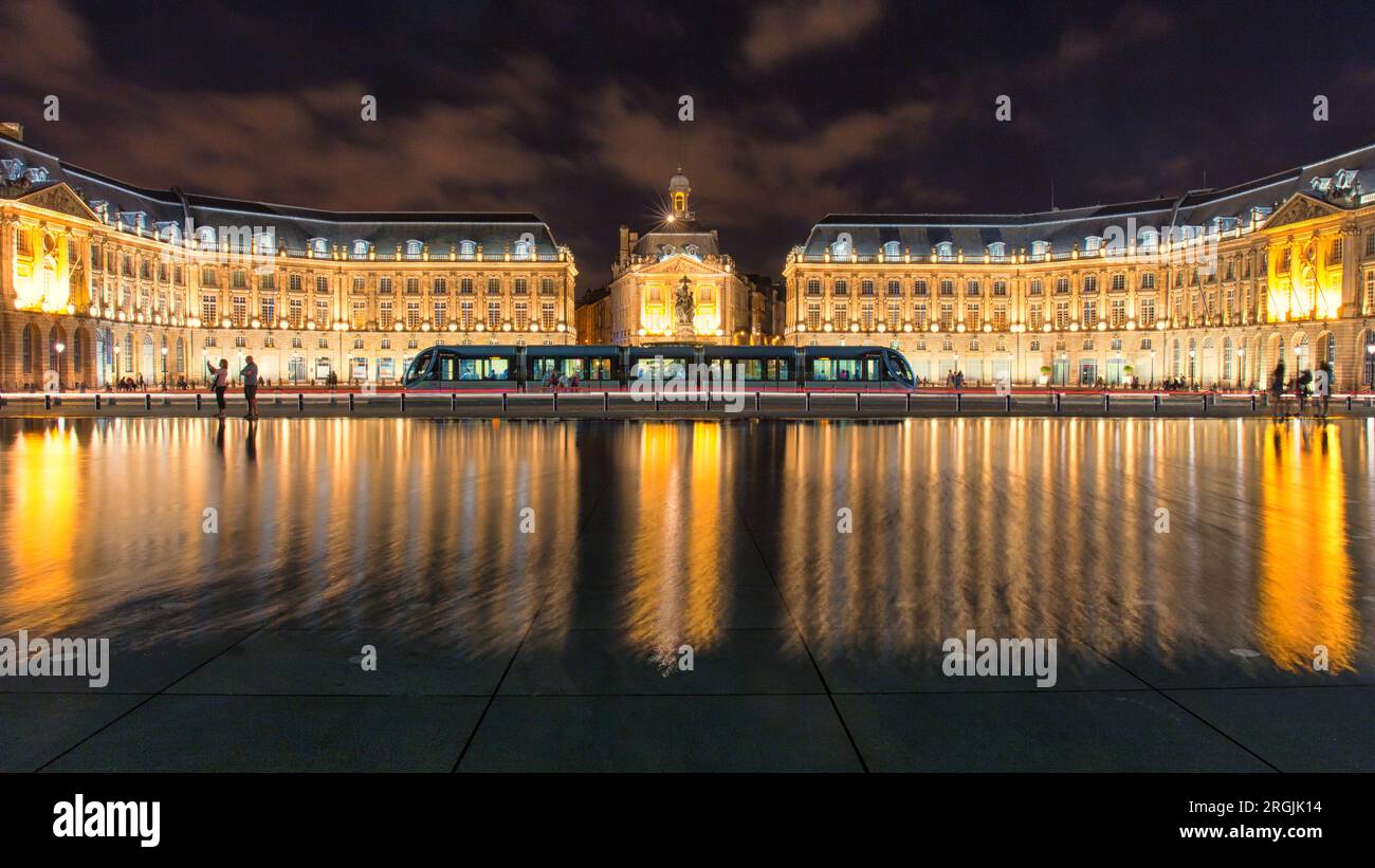 Bordeaux water mirror by night Stock Photo