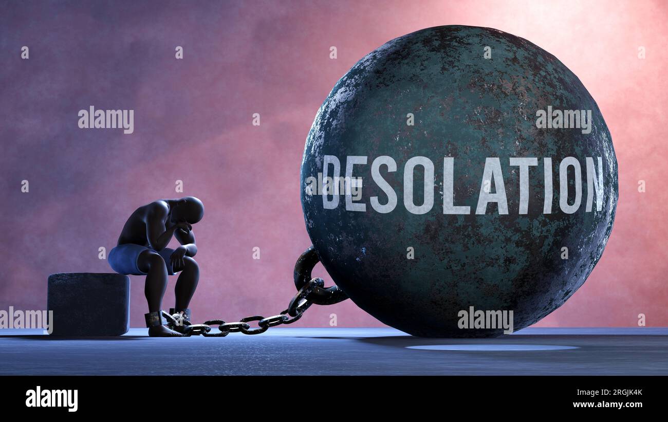 Desolation a metaphor showing human struggle with Desolation. Resigned and exhausted person